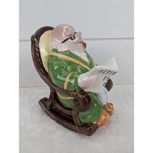 Vintage Lefton Piggy Bank Retirement Fund Grandpa in Rocking Chair Pipe Japan